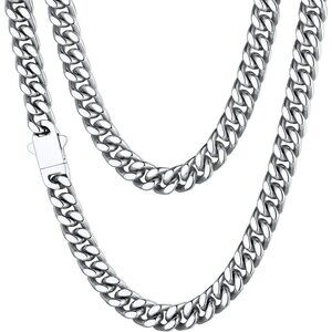 Men's 7mm Width Steel Silver 18K Gold Plated Cuban Durable Hip Hop Chain Jewelry